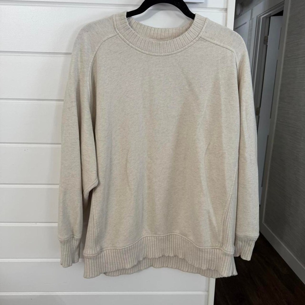 Aerie Down-To-Earth Crew Sweatshirt Oatmeal color Size S